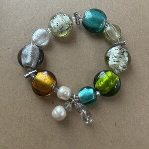 Silpada Sterling Silver Foiled Glass Bead Stretch Bracelet B1931